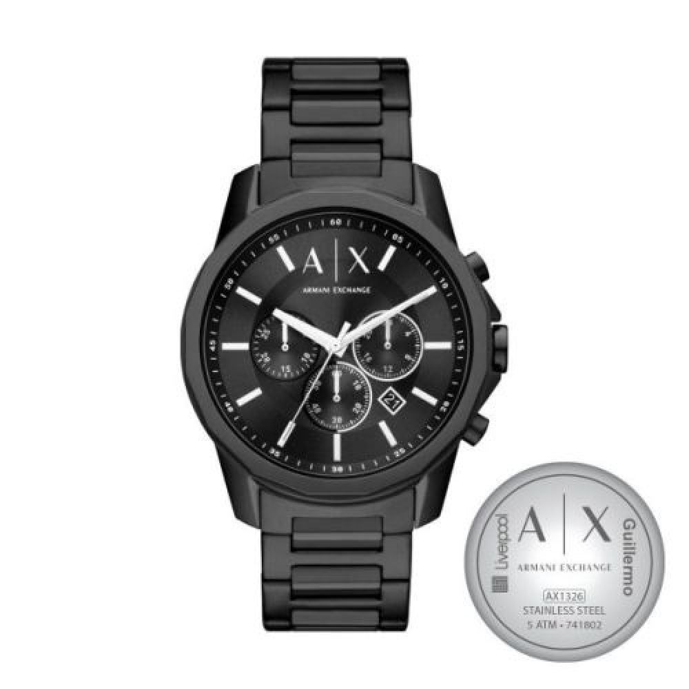 RELOJ  CABALLERO MARCA ARMANI  ACERO INOXIDABLE  EXT. METAL NEGRO  CARATULA NEGRA  CON CHRONO GRABADO EN LASER EN TAPA imagen